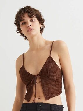 H&M Brown Crochet Tie-Front Tank Top